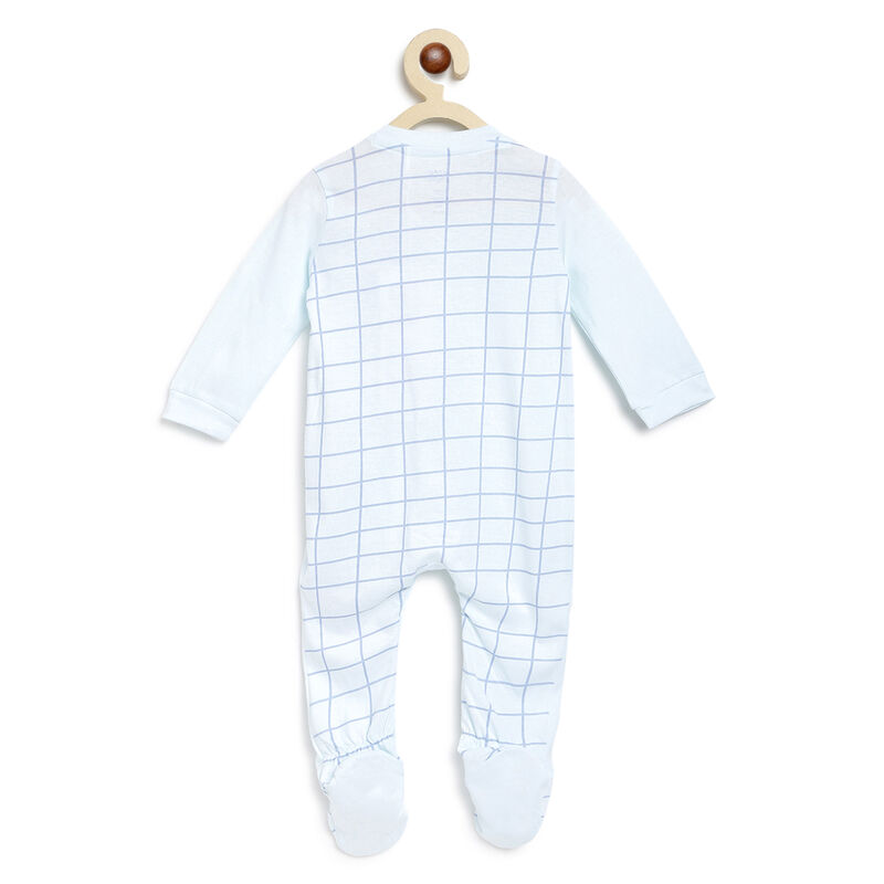 Boys Light Blue Printed Front Opening Babysuit image number 1